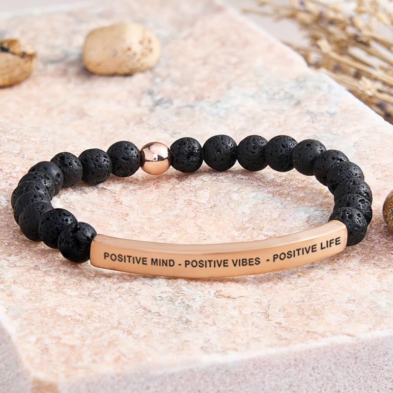 FuAttract Positive Mind - Positive Vibes - Positive Life Tube Bead Bracelet - Lava Rock - Rose Gold - image 33