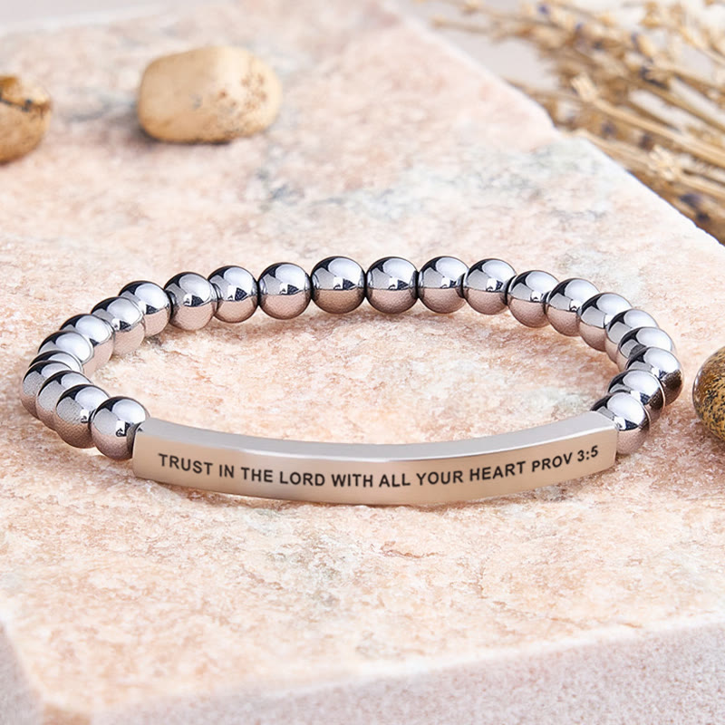 FuAttract Trust In The Lord With All Your Heart Prov 3:5 Tube Bead Bracelet - Hematite - Silver - image 37
