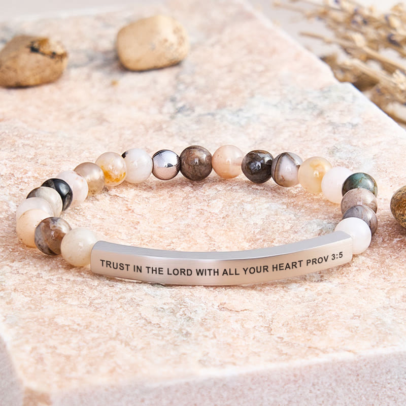 FuAttract Trust In The Lord With All Your Heart Prov 3:5 Tube Bead Bracelet - Bamboo Leaf Agate - Silver - image 22