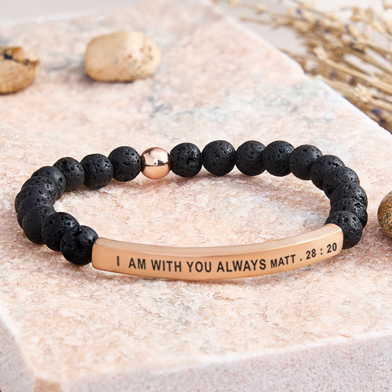 FuAttract I Am With You Always Matt. 28:20 Tube Bead Bracelet - Lava Rock - Rose Gold - image 36