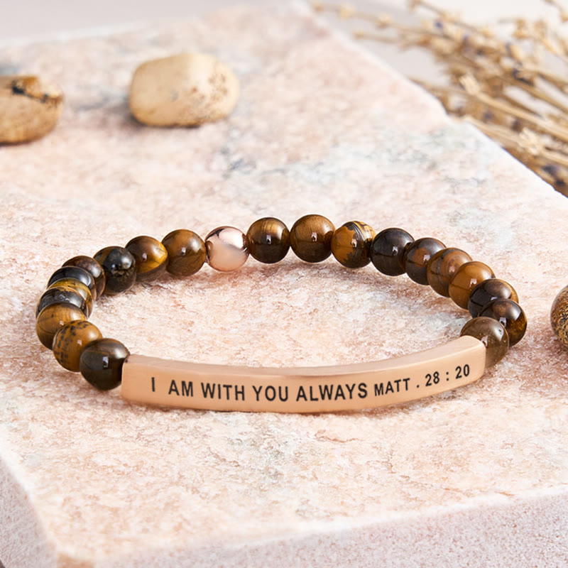 FuAttract I Am With You Always Matt. 28:20 Tube Bead Bracelet - Tiger's Eye - Rose Gold - image 43