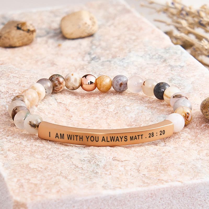 FuAttract I Am With You Always Matt. 28:20 Tube Bead Bracelet - Bamboo Leaf Agate - Rose Gold - image 21