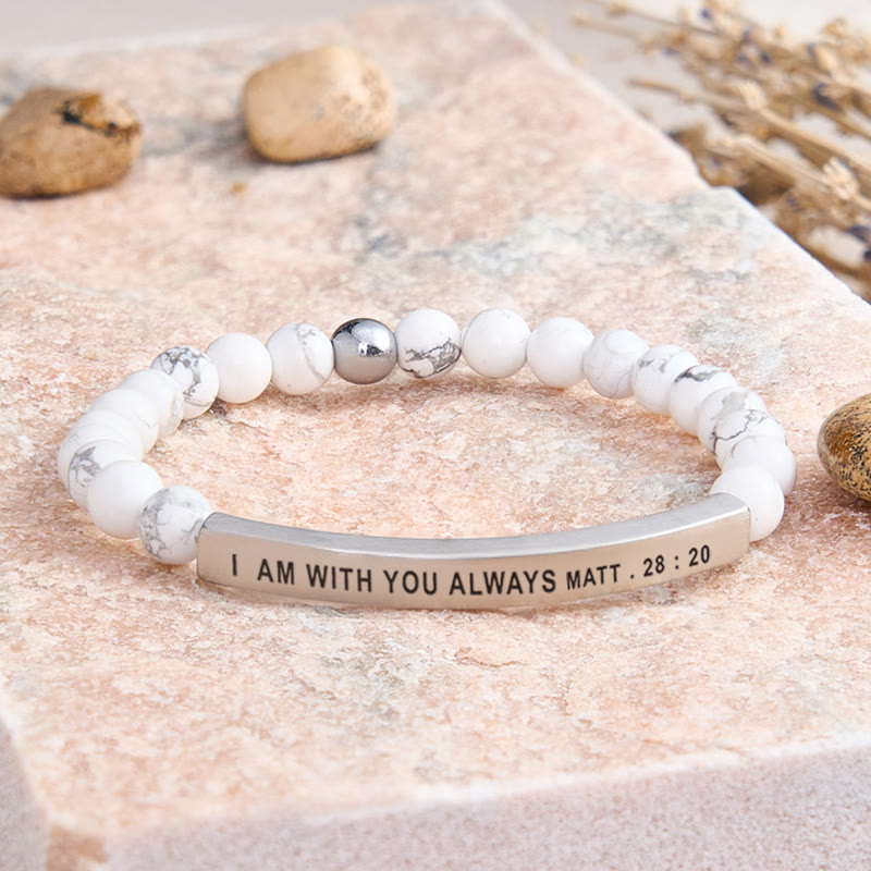 FuAttract I Am With You Always Matt. 28:20 Tube Bead Bracelet - White Turquoise - Silver - image 33