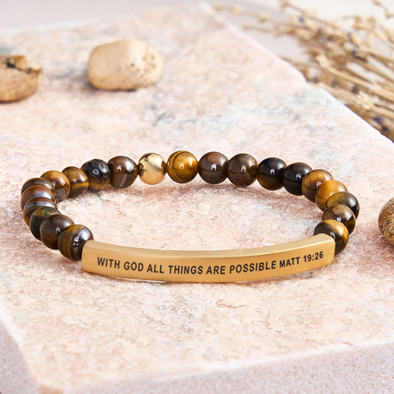 FuAttract With God All Things Are Possible Matt 19:26 Tube Bead Bracelet - Tiger's Eye - Gold - image 41