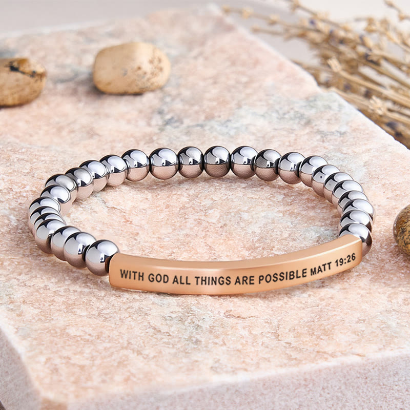 FuAttract With God All Things Are Possible Matt 19:26 Tube Bead Bracelet - Hematite - Rose Gold - image 0