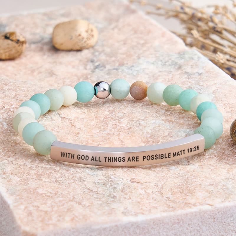 FuAttract With God All Things Are Possible Matt 19:26 Tube Bead Bracelet - Matt Amazonite - Silver - image 13