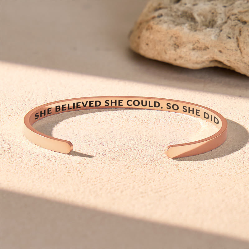 FuAttract She Believed She Could, So She Did Stainless Steel Engraved Bracelet - Rose Gold - Inside - image 7