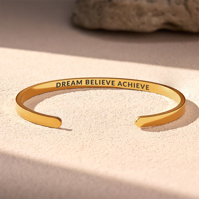 FuAttract Dream Believe Achieve Stainless Steel Engraved Bracelet - Gold - Inside - Men (17.5-19cm) - image 4