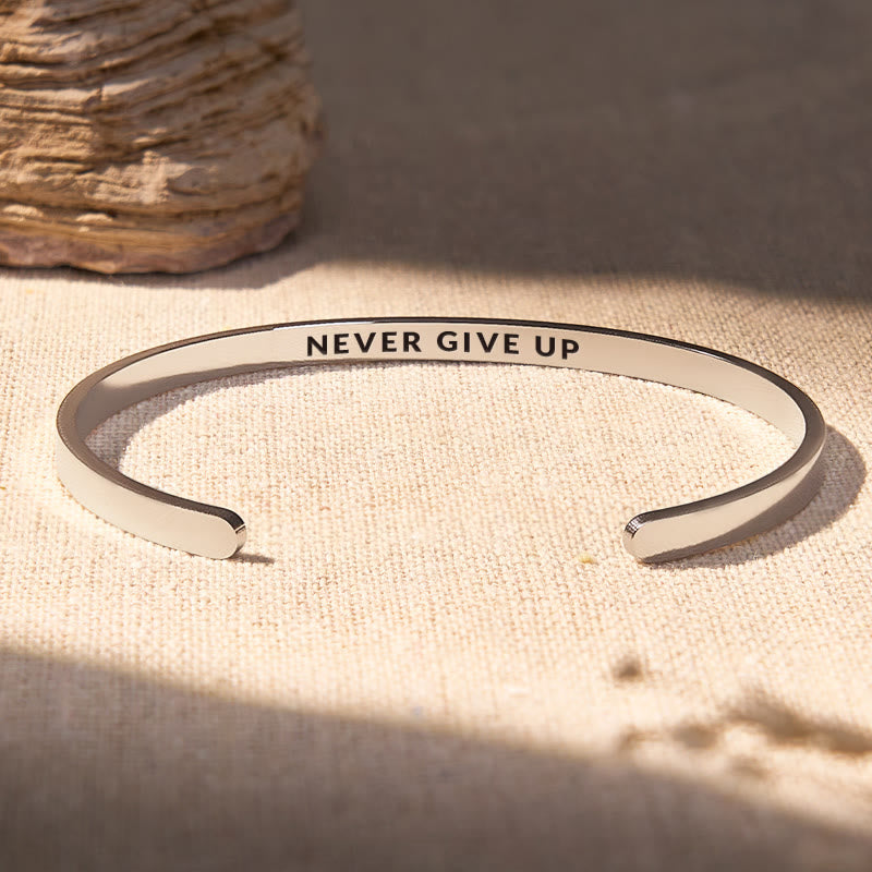 FuAttract Never Give Up Courage Stainless Steel Engraved Bracelet - Silver - Inside - Men (17.5-19cm) - image 6