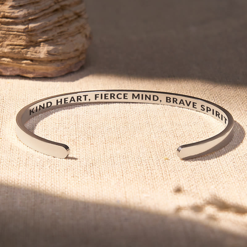 FuAttract Kind Heart, Fierce Mind, Brave Spirit Stainless Steel Engraved Bracelet - Silver - Inside - Men (17.5-19cm) - image 4