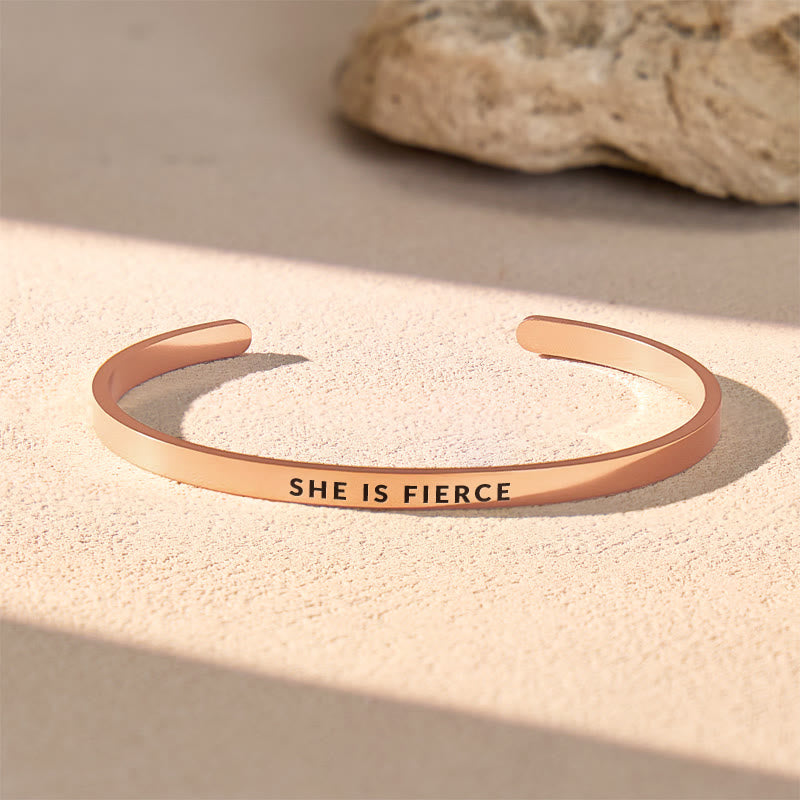 FuAttract She Is Fierce – Inner Strength Stainless Steel Engraved Bracelet - Rose Gold - Outside - image 8