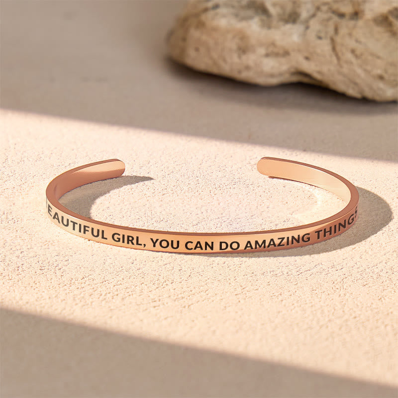 FuAttract Beautiful Girl, You Can Do Amazing Things Stainless Steel Engraved Bracelet - Rose Gold - Outside - image 8