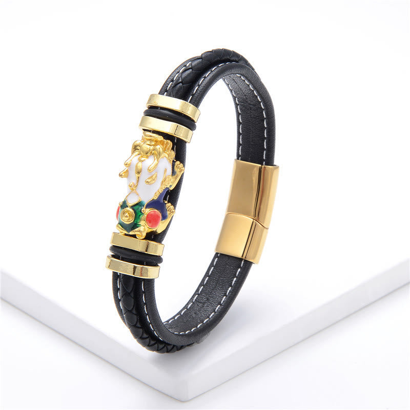 FuAttract Protection Prosperity & Luck Pixiu Stainless Steel Leather Bracelet - Blue + White - 23cm - image 9