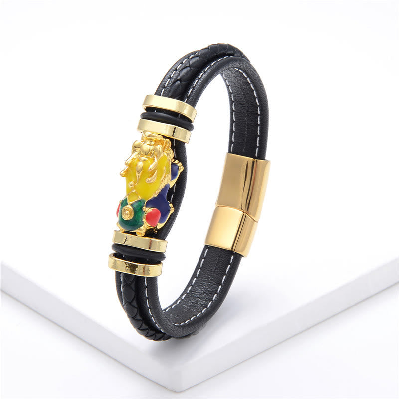 FuAttract Protection Prosperity & Luck Pixiu Stainless Steel Leather Bracelet - Yellow + Blue - 23cm - image 10