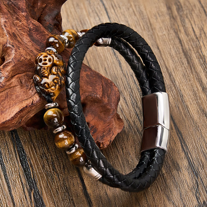 FuAttract Courage & Wealth & Protection Tiger's Eye Pixiu Leather Bracelet - image 2
