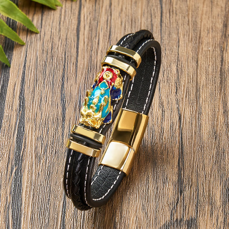 FuAttract Protection Prosperity & Luck Pixiu Stainless Steel Leather Bracelet - Blue - 23cm - image 0