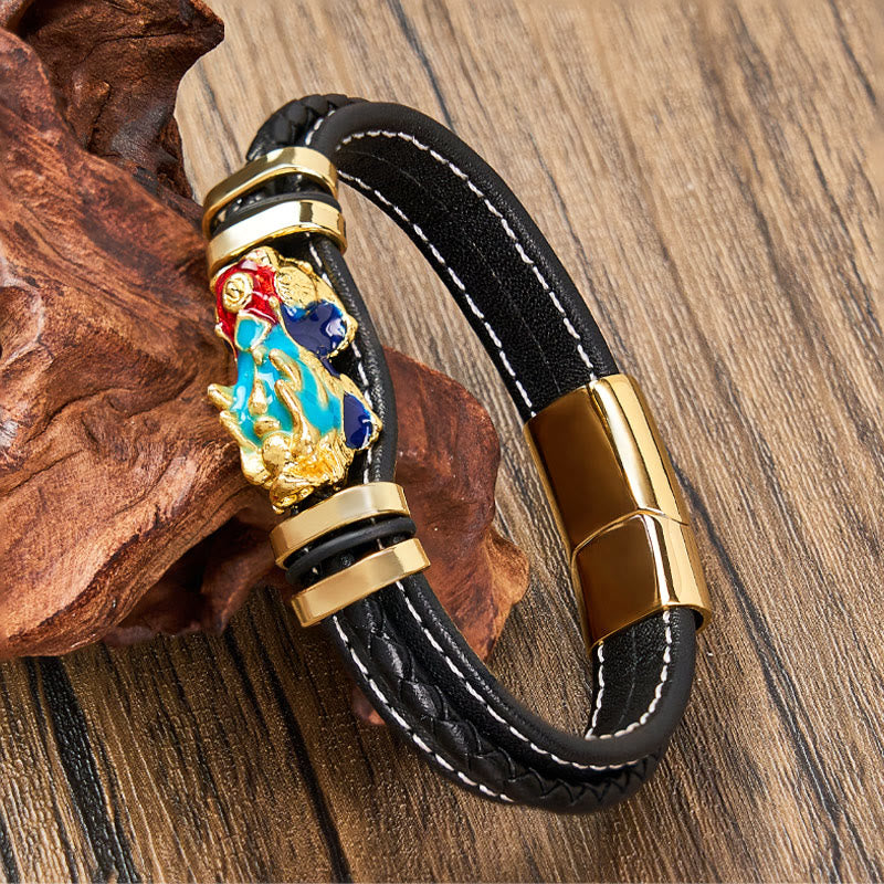 FuAttract Protection Prosperity & Luck Pixiu Stainless Steel Leather Bracelet - image 2