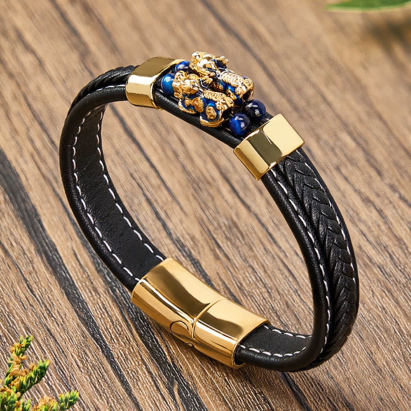 FuAttract Wealth & Protective Energy Pixiu Stainless Steel Leather Bracelet - image 1