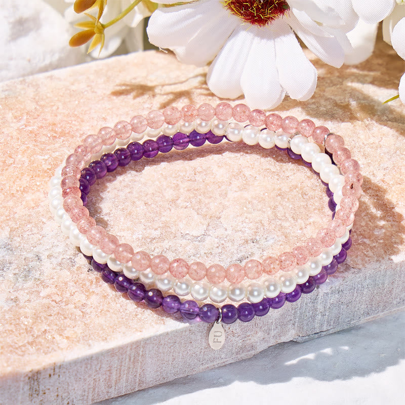 FuAttract Celebrate Your Beauty 3-Piece Stone Bracelet Set with Gift Message Card - 20cm - image 0
