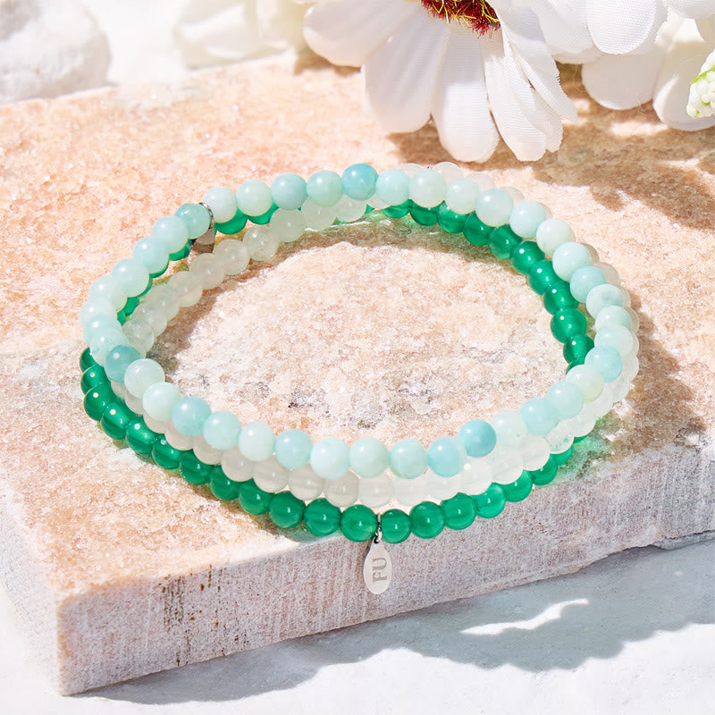 FuAttract Flow With Life 3-Piece Stone Bracelet Set with Gift Message Card - 20cm - image 0