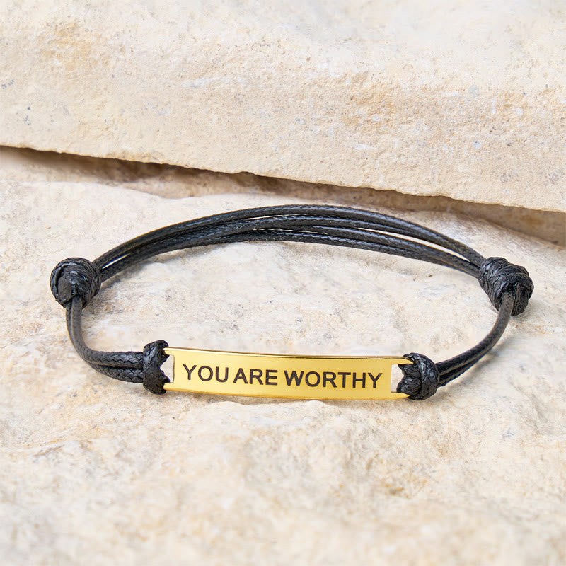 FuAttract You Are Worthy Stainless Steel Engraved Waxed Cord Bracelet - image 2