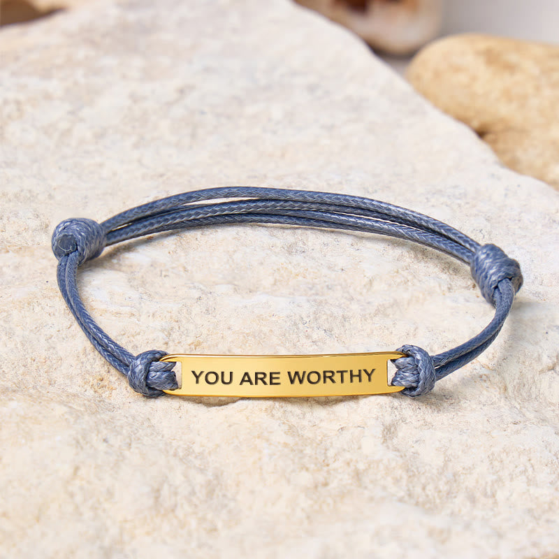 FuAttract You Are Worthy Stainless Steel Engraved Waxed Cord Bracelet - Gray - Gold - image 14