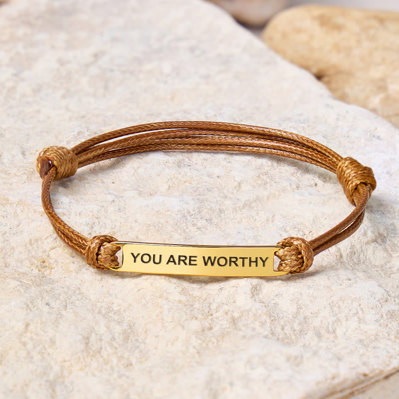 FuAttract You Are Worthy Stainless Steel Engraved Waxed Cord Bracelet - Brown - Gold - image 17