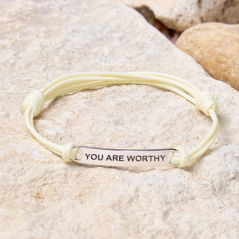 FuAttract You Are Worthy Stainless Steel Engraved Waxed Cord Bracelet - Cream White - Silver - image 21