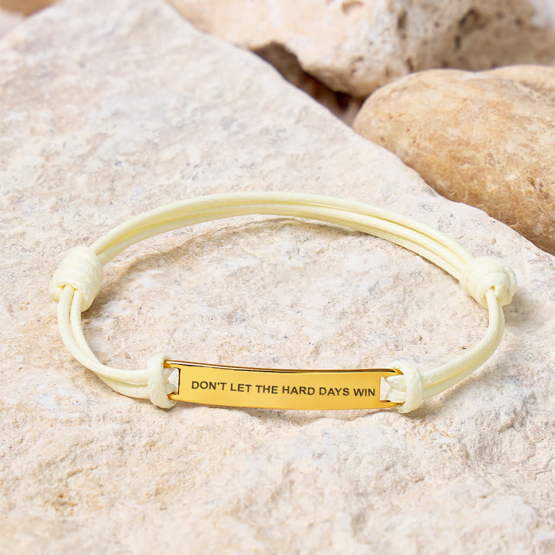 FuAttract Don't Let The Hard Days Win Stainless Steel Engraved Waxed Cord Bracelet - Cream White - Gold - image 20