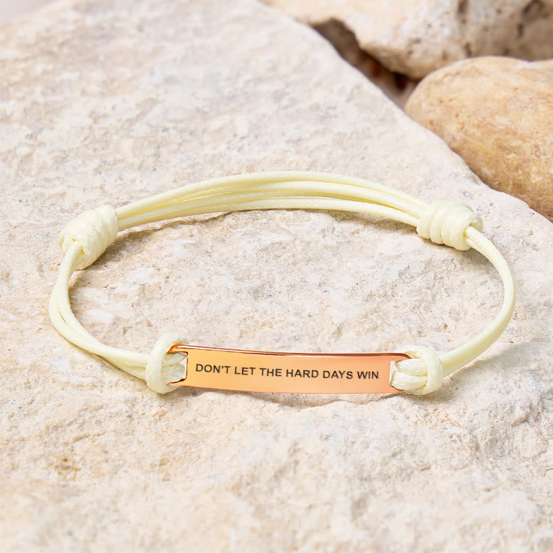 FuAttract Don't Let The Hard Days Win Stainless Steel Engraved Waxed Cord Bracelet - Cream White - Rose Gold - image 21