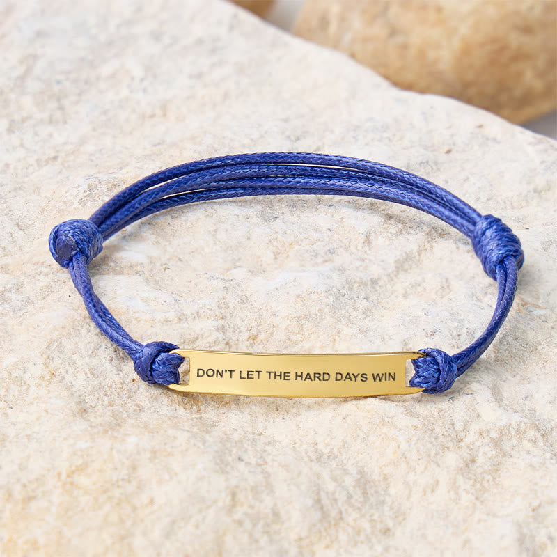 FuAttract Don't Let The Hard Days Win Stainless Steel Engraved Waxed Cord Bracelet - Navy Blue - Gold - image 23