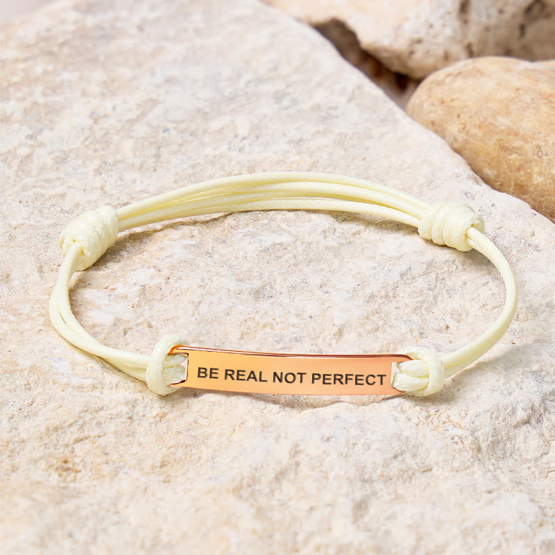 FuAttract Be Real Not Perfect Stainless Steel Engraved Waxed Cord Bracelet - Cream White - Rose Gold - image 24