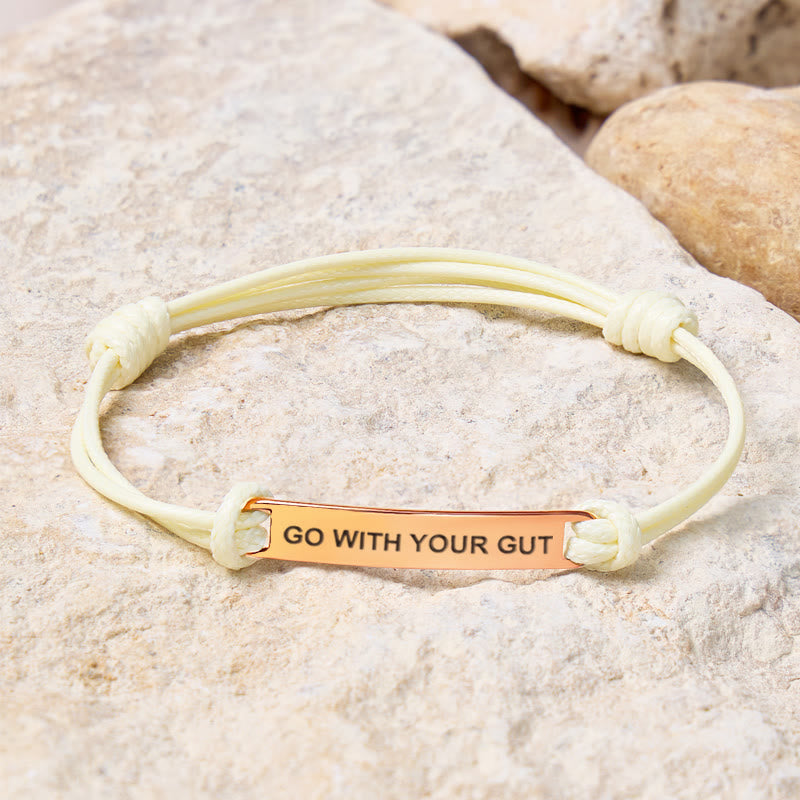 FuAttract Go With Your Gut Stainless Steel Engraved Waxed Cord Bracelet - Cream White - Rose Gold - image 21