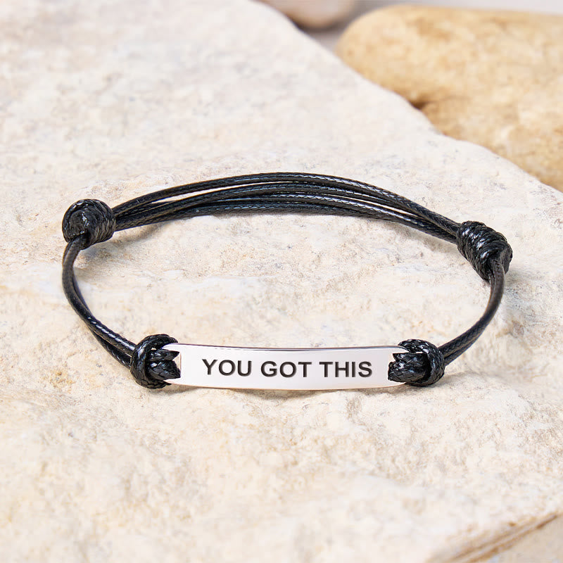 FuAttract You Got This Stainless Steel Engraved Waxed Cord Bracelet - Black - Silver - image 3