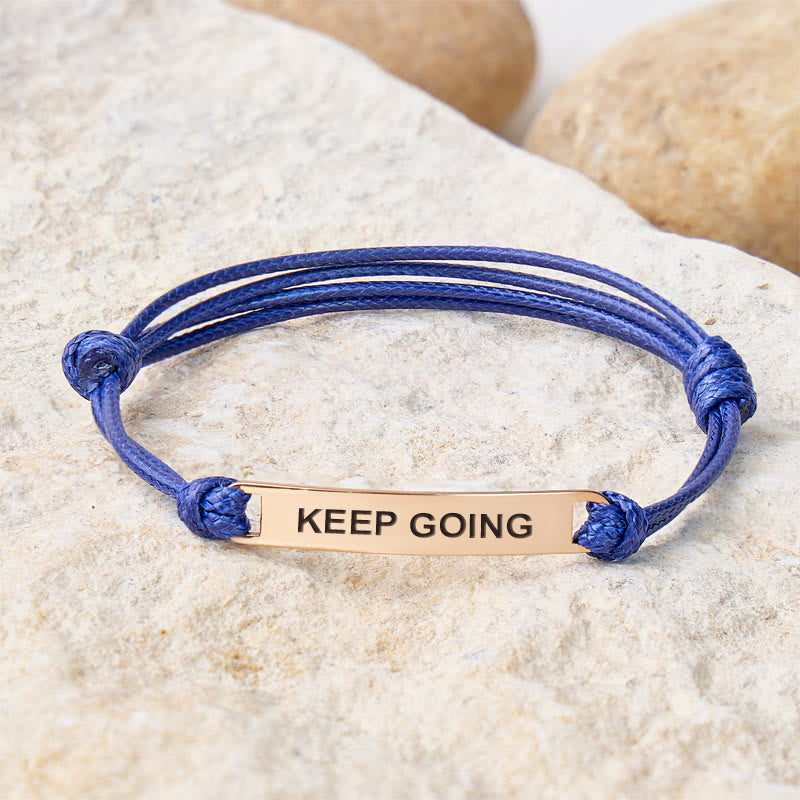 FuAttract Keep Going Stainless Steel Engraved Waxed Cord Bracelet - Navy Blue - Rose Gold - image 24