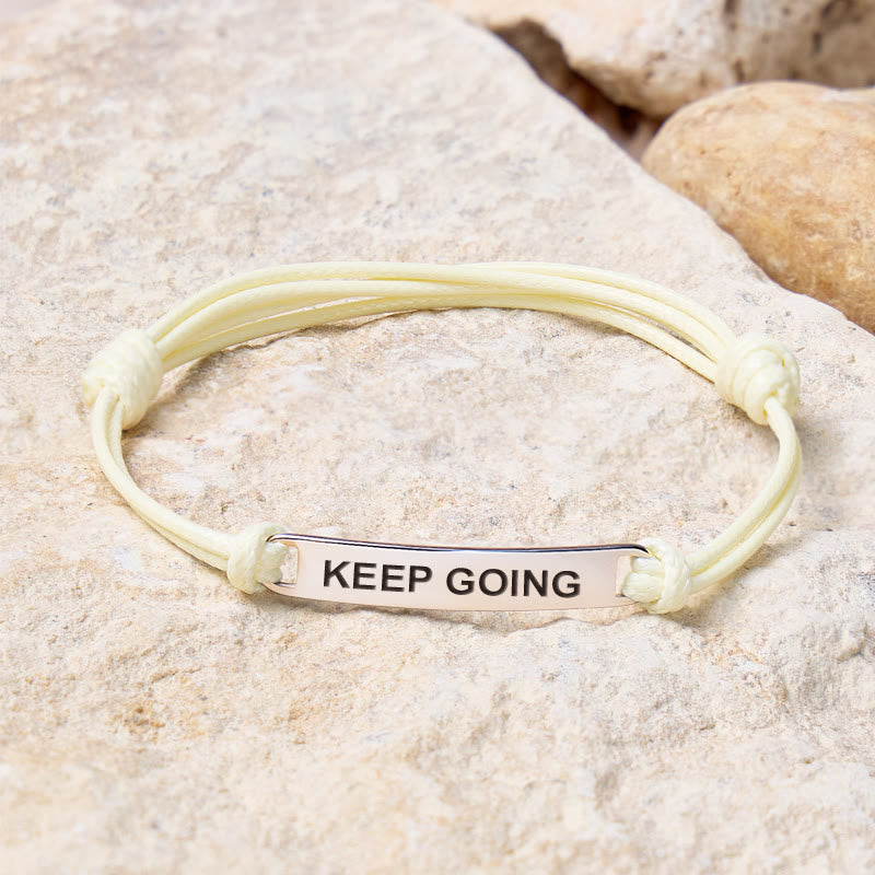 FuAttract Keep Going Stainless Steel Engraved Waxed Cord Bracelet - Cream White - Silver - image 20