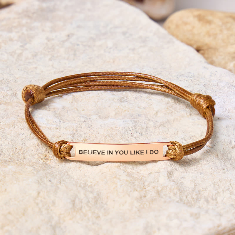 FuAttract Believe In You Like I Do Stainless Steel Engraved Waxed Cord Bracelet - Brown - Rose Gold - image 18