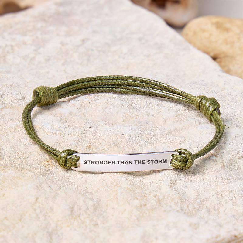 FuAttract Stronger Than The Storm Stainless Steel Engraved Waxed Cord Bracelet - Olive Green - Silver - image 11