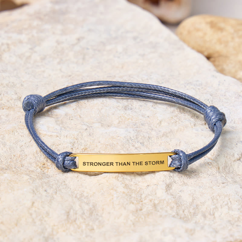 FuAttract Stronger Than The Storm Stainless Steel Engraved Waxed Cord Bracelet - Gray - Gold - image 16