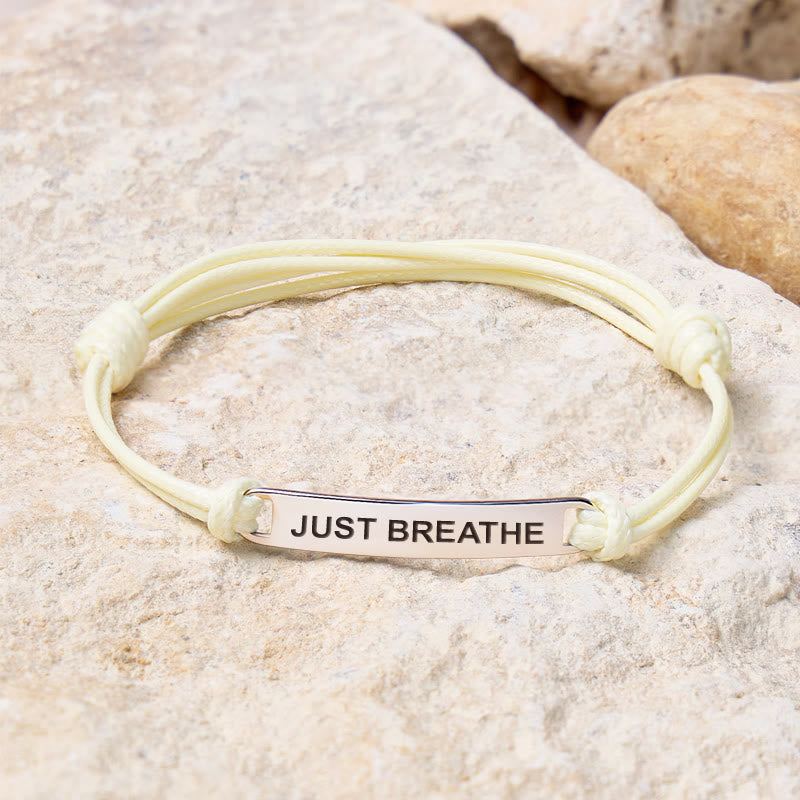 FuAttract Just Breathe Stainless Steel Engraved Waxed Cord Bracelet - Cream White - Silver - image 19