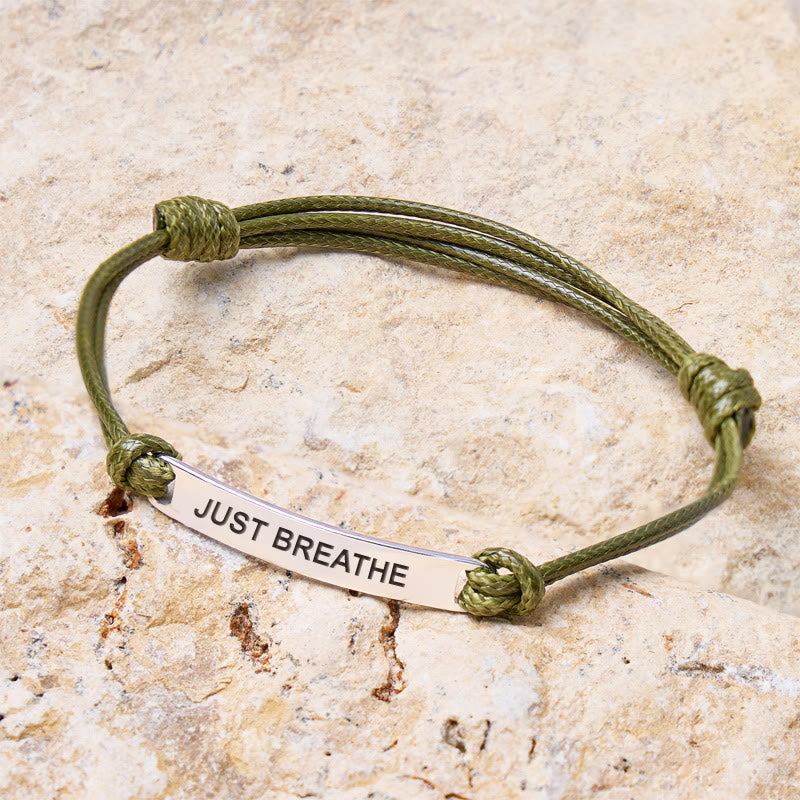 FuAttract Just Breathe Stainless Steel Engraved Waxed Cord Bracelet - image 1
