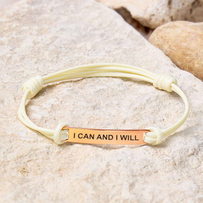 FuAttract I Can And I Will Stainless Steel Engraved Waxed Cord Bracelet - Olive Green - Gold - image 8