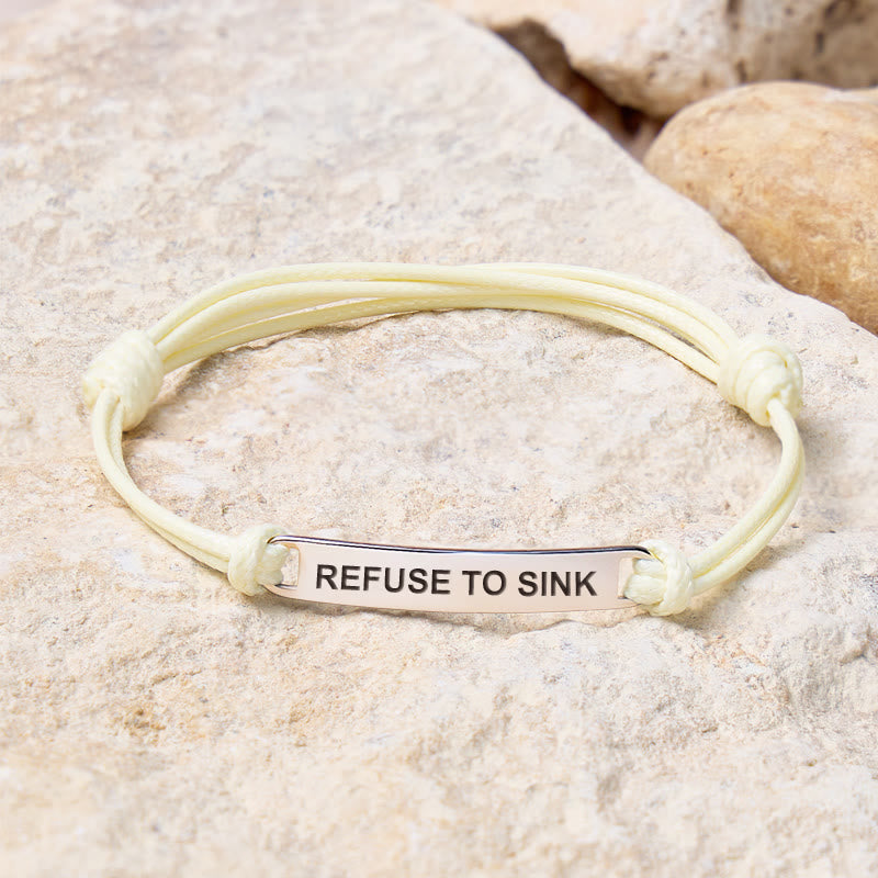 FuAttract Refuse To Sink Stainless Steel Engraved Waxed Cord Bracelet - Cream White - Silver - image 3