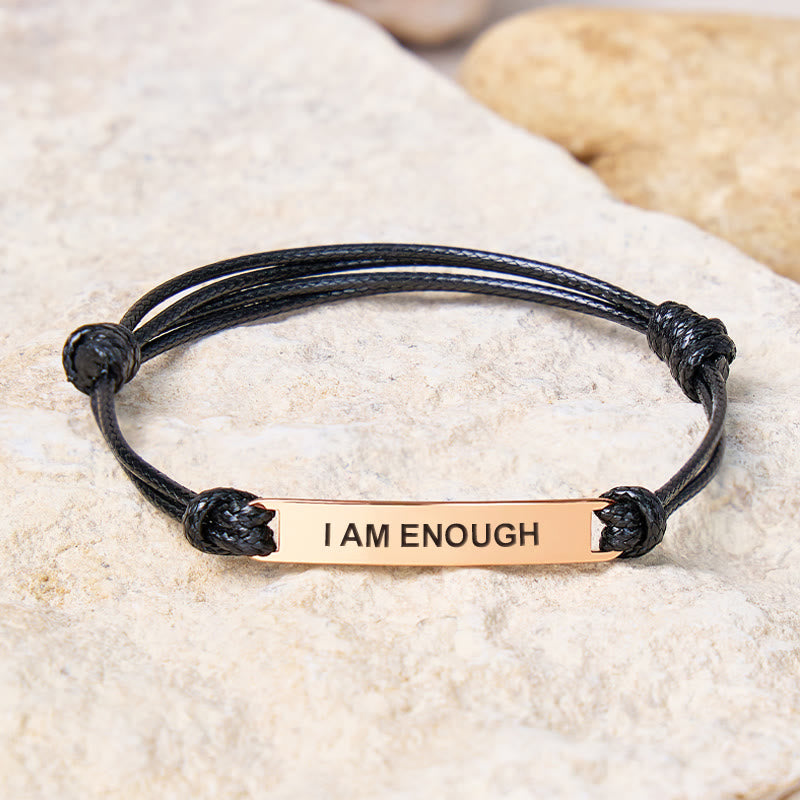 FuAttract I Am Enough Stainless Steel Engraved Waxed Cord Bracelet - Black - Rose Gold - image 9