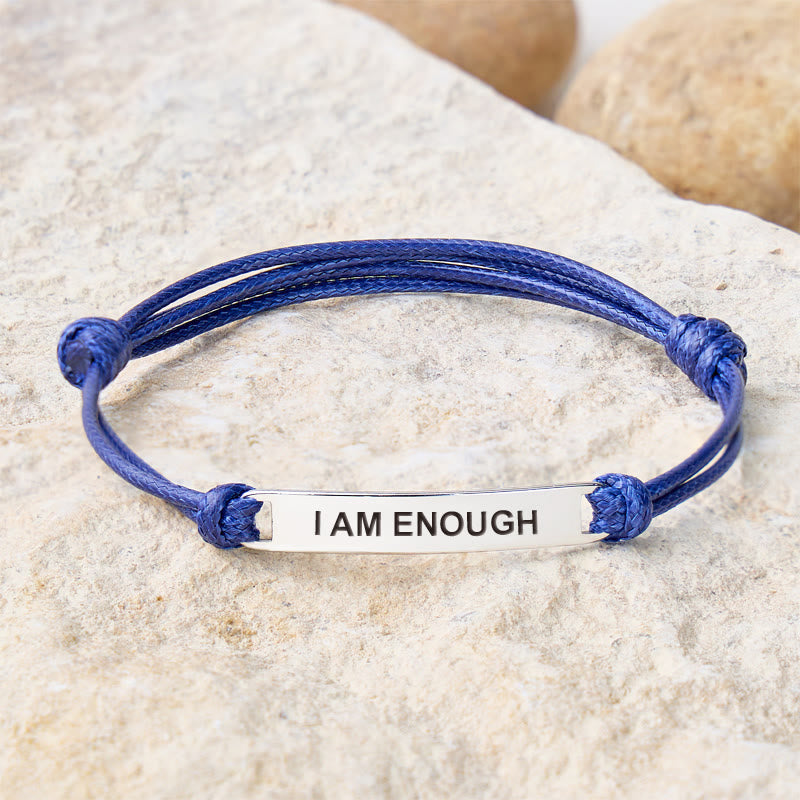 FuAttract I Am Enough Stainless Steel Engraved Waxed Cord Bracelet - Navy Blue - Silver - image 22