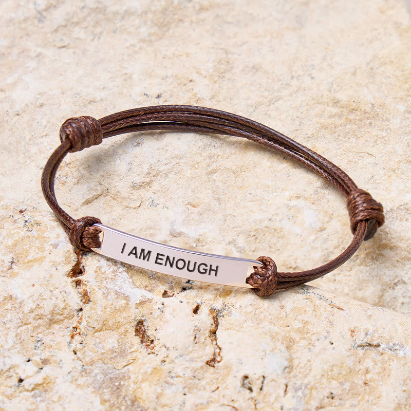FuAttract I Am Enough Stainless Steel Engraved Waxed Cord Bracelet - image 1
