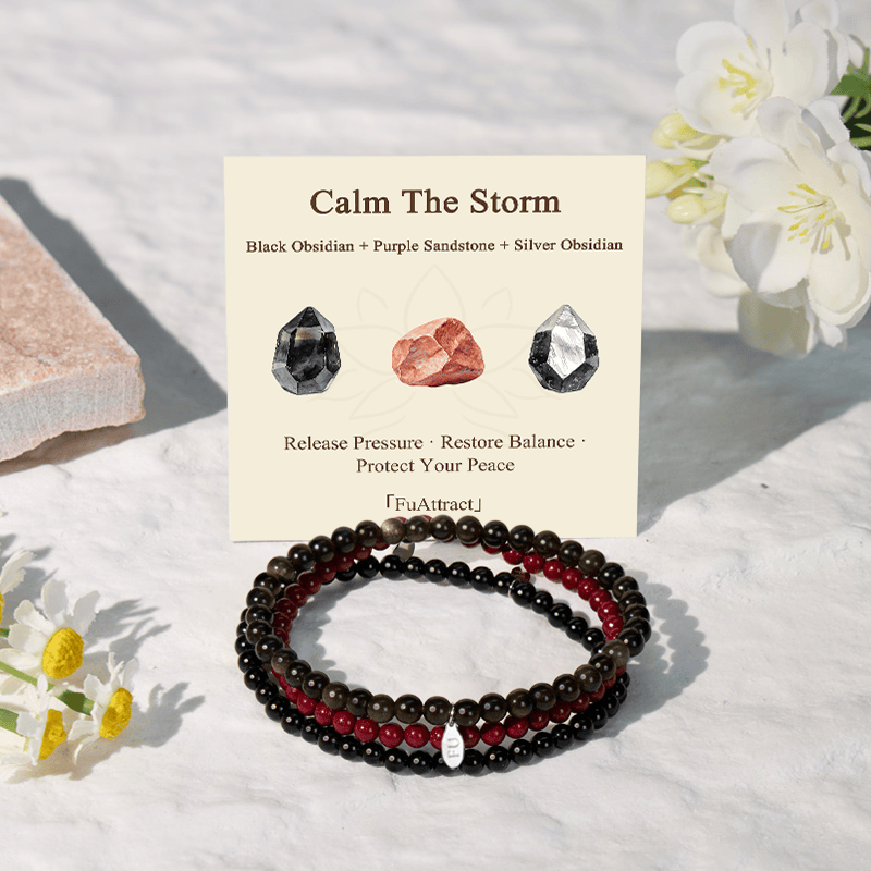 FuAttract Calm The Storm 3-Piece Stone Bracelet Set with Gift Message Card - image 1