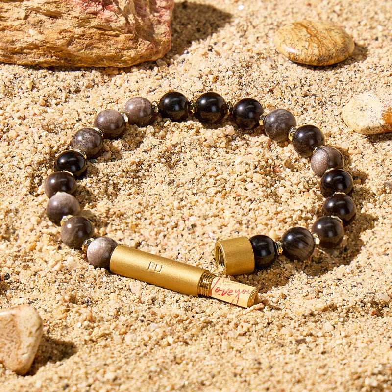 Fuattract Wishbeads Grounding & Intuition–Silver Sheen Obsidian Intention Bracelet - 8mm - image 0