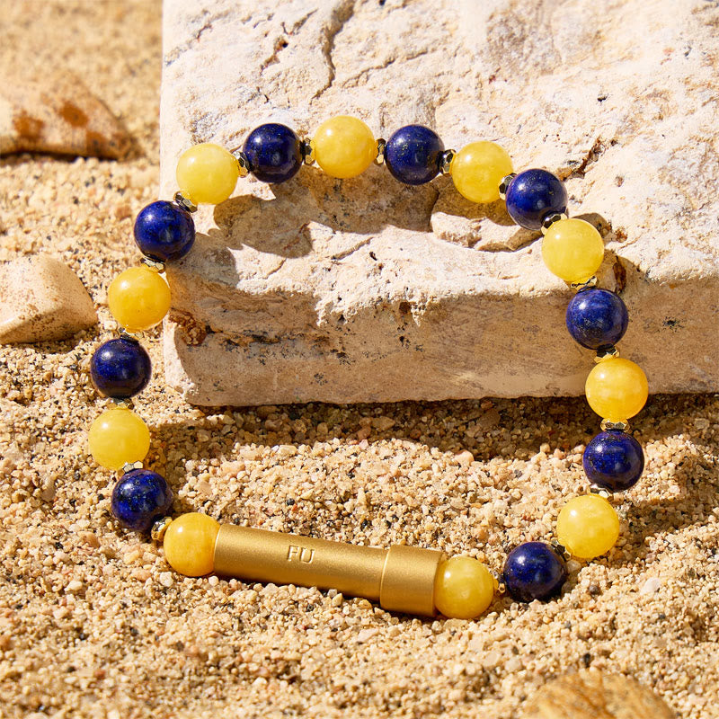Fuattract Wishbeads Wisdom & Love–lapis Lazuli & Yellow Jade Intention Bracelet - image 2