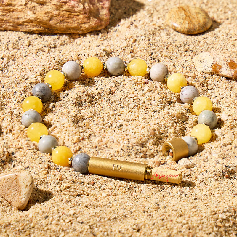 Fuattract Wishbeads Good Fortune & Stability–Grey Jasper & Yellow Jade Intention Bracelet - 8mm - image 0
